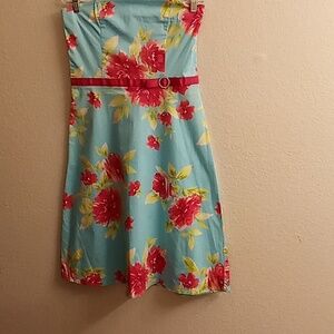 NEW J.T.B. Y2K Tube Top Drop Waist Sz 10  Floral Turquoise-Fuschia Colors B24